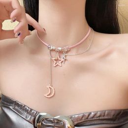 Pendant Necklaces Fashion Star Moon Tassel Necklace For Women's Pink Black Five-Pointed Clavicle Party Jewellery Gift