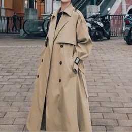 Women's Trench Coats Fashion Khaki Black Coat Women 2023 Double Breasted Casual Long Korean Loose Outerwear Lady