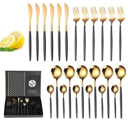 Fine Golden Cutlery Set 24 Pcs Stainless Steel Portugal Designer Dinnerware Sets Flatware Dinner Steak Knife Dining Fork Soup Spoo3508338