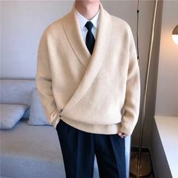 Men s Sweaters Vintage Wrap V Neck Sweater Men Autumn Winter Warm Knitted Pullovers for Mens Casual Loose Solid Long Sleeve Streetwear 231026