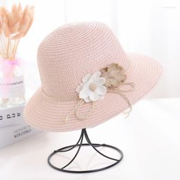 Wide Brim Hats Sun Hat Flower Foldable Headwear Sweat-absorbent Windproof Rope Straw For OutdoorWide