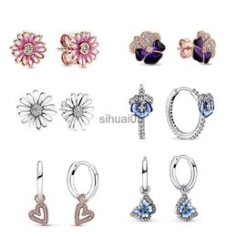 Stud LR High Quality S925 Sterling Silver Rose Gold Pink Daisy Earrings Fashion And Beautiful Flowers For Girlfriend Family Gifts YQ231026