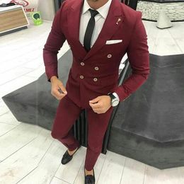 Men's Suits Burgundy 2 Piece Men Suit Casual Style Slim Fit Groom Wedding Tuxedo For Man Prom Wear Male Blazer With Pants