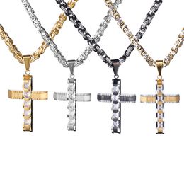 Hotsale Men Hip Hop Necklace Gold Plated Stainless Steel Bling CZ Cross Pendant Necklace for Men Women Cool Necklace