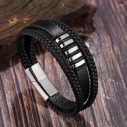 Charm Bracelets Punk Style Design Men's Leather Bracelet Stainless Steel Genuine Woven Rock Bangle Jewellery Gift Wholesale