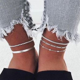 Anklets 5 Pcs Set Multilayer Beads Snake Chain Set For Women Barefoot Sandals Ankle Bracelet On Leg Foot Jewlery Gifts258O