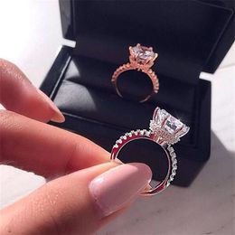 Unique Classical Crown Wedding Ring Fashion Jewellery Real 925 Sterling Silver&Rose Gold Fill White Topaz Party Women Engagement Ban285A