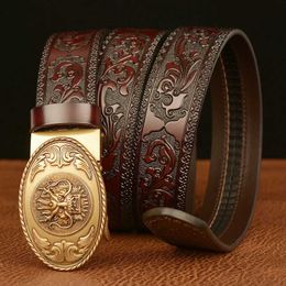 Belts High Quality Mens Dragon Design Alloy Buckle Split Leather Belt Fashion Emboss Cow Jeans Casual Pants Must; YQ231026