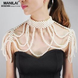 Chains Imitation Pearl Shoulder Chain Necklaces Multilayer Statement Pendants Women Sexy Body Party Jewelry174A