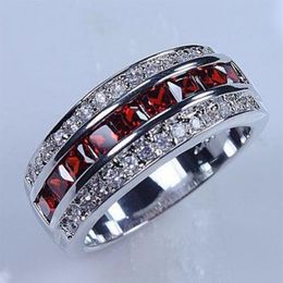 Victoria Wieck Luxury Jewellery 10kt white gold filled Red Garnet Simulated Diamond Wedding princess Bridal Rings for Men gift Size 244C