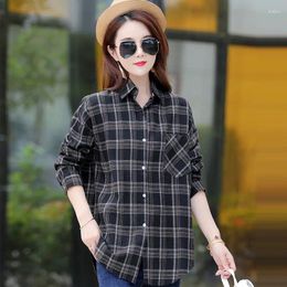 Women's Blouses Vintage Long Cotton Plaid Shirt Woman Spring And Autumn Korean Casual Loose Checked Shirts Tops