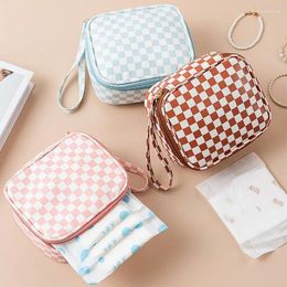 Cosmetic Bags Square Checkerboard Print Storage Bag Portable Mini Makeup Pouch Women Lipstick Sanitary Napkin Pads Organiser