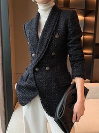 Women's Suits Blazers autumn style small fragrant black temperament wool small suit jacket women's self-cultivation suit blouse 231025