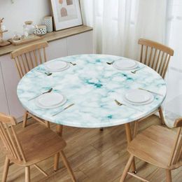 Table Cloth Round Waterproof Oil-Proof Blue Texture Marble Tablecloth Backed Elastic Edge Cover 45"-50" Fit Chic Elegant