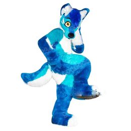 2024 Adult Size Blue Long Fur Husky Mascot Costumes Halloween Fancy Party Dress Cartoon Character Carnival Xmas Advertising Birthday Party Costume Unisex Outfit