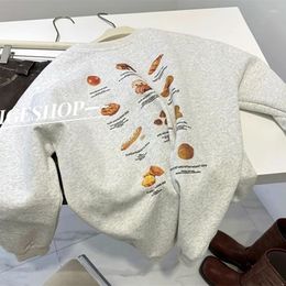 Women's Hoodies Korean Designer Food Bread Letter Printed Sweatshirt Pure Cotton Hoodie Tops Women Loose Streetwear Casual Autumn Winter