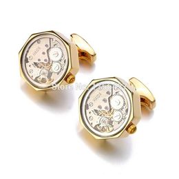 Promotion Immovable Watch Movement Cufflinks Stainless Steel Steampunk Gear Watch Mechanism Cuff links for Mens Relojes gemelos 20226a