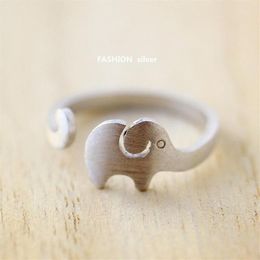 Wedding Rings 925 Sterling Silver Fashion Jewelry Adjustable Ring Wire Drawing Elephant Animal Opening For Women Party Fine260F
