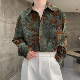 Men's Casual Shirts 2023 Autumn Korean Style Unique Flowers Printed Velvet Men Loose Flower M-XL