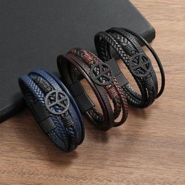 Charm Bracelets Selling Fashion Men's Creative Multi-Layer Hand Woven Rope Leather Bracelet Magnetic Sign Jewelry