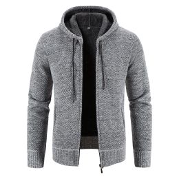 Winter Thick Cardigan Mens Sweater Zipper Hooded Fashion Warm Slim Fit Knitted Sweater Male Fleece Hoodies Coats