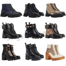 Women Martin Boots Half Boots Designer Ankle Boots Classic Platform Shoes Luxury Stampa vintage Bootes Jacquard Classic High Heel Boot