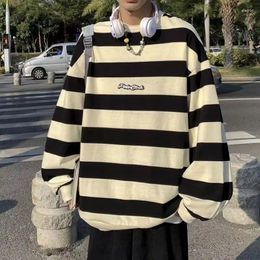Men's Hoodies Sweatshirts Large Size Autumn Winter Round Neck Sweater Male Long Sleeves Striped Letter Loose Casual Tops Pullover