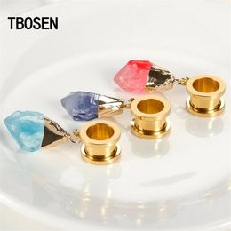 TBOSEN Dangle Ear Plugs Piercing Tunnels Crystal Eardrop Body Jewellery Steel Screw Earring Gauges Expander Women Fashion Gift 2PC316N