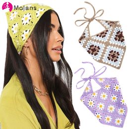 Headbands Molans Women Triangle Bandanas Turban Crochet Hair Scarf Hairband Knitted Headband Elastic Hair Band Headwrap Hair Accessories 231025