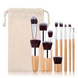 Makeup Tools 6 11pcs Natural Bamboo Handle Brushes Set High Quality Foundation Blending Cosmetic Make Up Tool With Cotton Bag 231025