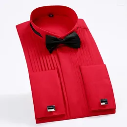 Men's Dress Shirts Mens Red Long Sleeve French Cuff Shirt Tuxedo Party Wedding Cufflinks (Included And Ties)