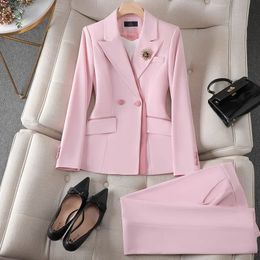 Women's Suits Blazers S-4XL PinK White Women Blazer and Pant Suit Office Ladies Business Work Wear 2 Piece Set Female Long Sleeve Jacket And Trouser 231023