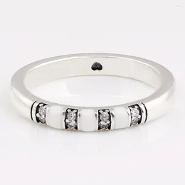 Cluster Rings Stones And Stripes With Crystal Ring For Women Authentic S925 Sterling Silver Lady Jewelry Girl Birthday Gift