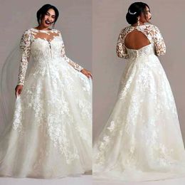 Elegant Long Sleeves Wedding Dress Lace Appliques Open Back Sexy Country Garden Bridal Gowns Court Train A Line Ivory Tulle Bride Dresses 2024