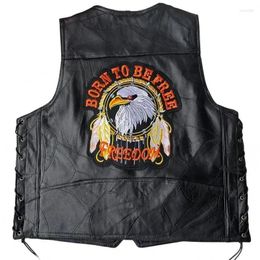 Men's Vests Clothing Motorcycle Casual Embroidered Collarless Leather Vest Single Breasted Sleeveless Jacket Fashion Punk Coat