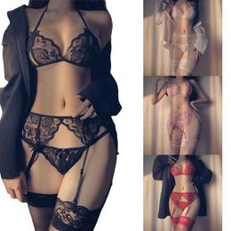 Sexy Set Sexy Lingerie Underwear Suits for Women 4pcsset Lace Thongs Garters Stockings Flower Printed Bikini Suit New 230808