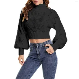 Women's Sweaters Autumn And Winter Turtleneck Short Long Sleeves Solid Color Knitted Pattern Loose Mans Wool For Women