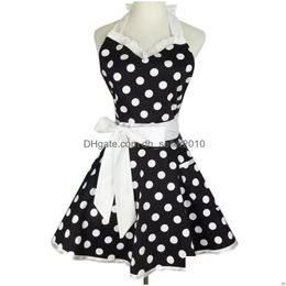 Aprons Xiumood Retro Cute Y Waiter Apron Dress With Pocket Cotton White Lace Black Polka Dot Kitchen Chef Cooking For Woman 201007 Dro Dhdmi