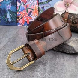 Belts Retro Brass Belt Buckle Top Thick Real Leather For Man Cowboy Western Jeans Men Ceinture Luxury Male MBT0615 YQ231026