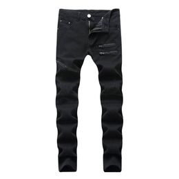 Men Jeans Straight Casual Jeans Fashion Design Slim Elasticity Men Pants Zipper White Red Black Long Trousers TS0092913