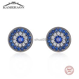 Stud 925 Sterling Silver Round Evil Eye Ear Buckles Devil Hoop Earrings Pave Setting CZ for Women Fine Jewelry Party Gifts YQ231026