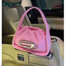 Designer Handbag Deisel Bag Super Fire Dingdang Bag Drawstring Underarm Bag Canvas Knitted Handbag One Shoulder Pink