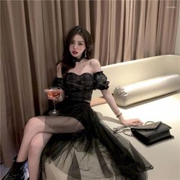 Skirts Mesh Skirt Cold Style Dark Black Girly High Waist Bust Short Front And Long Back 2024 Spring Korean Summer Sweet