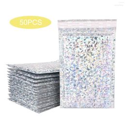 Gift Wrap 50PCS Laser Silver Mailing Envelope Bags Waterproof Courier Bubble Mailers Padded Envelopes Bag Self Seal Aluminizer