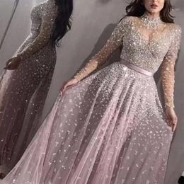 Casual Dresses Women Elegant Formal Evening Party Mesh Long Sleeve High Waist Sequins Shiny Wedding Dress 2021 Top Quality Vestido259k