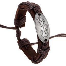 100% Genuine leather alloy Exorcise evil spirits House lizard Bracelet Retro Leather Bracelet Men women Adjustable Couple Bracelet311u