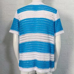 Men's Sweaters Trendy Men Sweater Comfortable Knitting Shirt Short Sleeve Summer Outdoor Cardigan Stripe Breathable