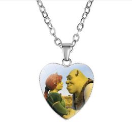 Shrek Heart Pendant Necklace Glass Cabochon Jewelry Gifts Couple Choker Necklace for Women Fashion Friendship Necklaces GC953228J