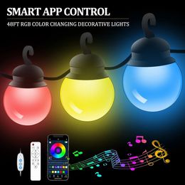 Christmas Decorations Patio Lights Outdoor String 48Ft RGB Colour Changing G40 Warm White LED Bulbs Smart Holiday Lamp 231026