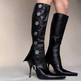 Detachable two piece coin long boots, women's knee length, medium ancient pointed toe, slim heels, fashion high short boots